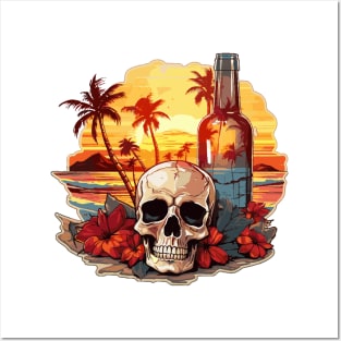 Skull and Empty Bottle - Summer Paradise (Black Lettering) Posters and Art